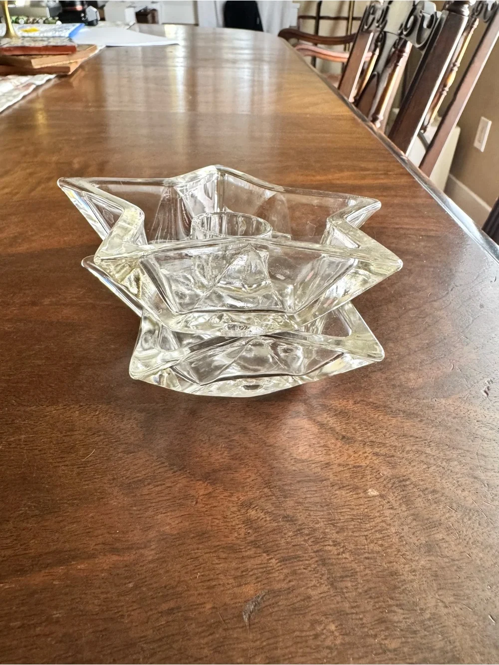 Vintage 70s Hazel Atlas clear glass candle holders taper 5 point pentagram